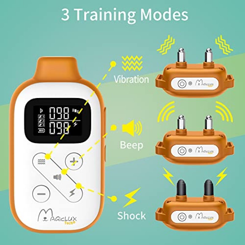 개 껍질 고리, IPX7 방수 개 훈련 고리, 원격 3300FT가 있는 개 충격 고리, 5-120lbs 개에 적합한 3가지 훈련 모드(경고음, 진동, 안전 충격)가 있는 충전식 E-칼라(골든)