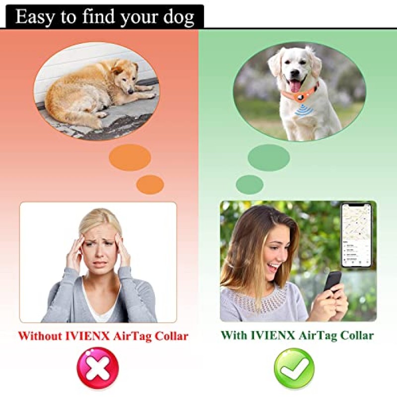 IVIENX AirTag 개 목걸이, [오렌지 - 사이즈 S] 반사 Apple Airtag 개 목걸이, 두꺼운 에어태그 개 목걸이, 소형 중형 대형견용 통합 AirTag 개 목걸이 홀더