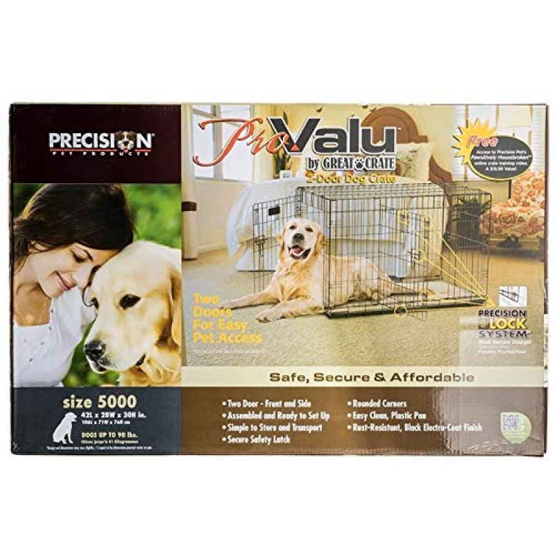 Precision Pet Products 2도어 Provalue 와이어 개 상자, 42인치, 애완동물용 70-90lbs, 5점 잠금 시스템 포함