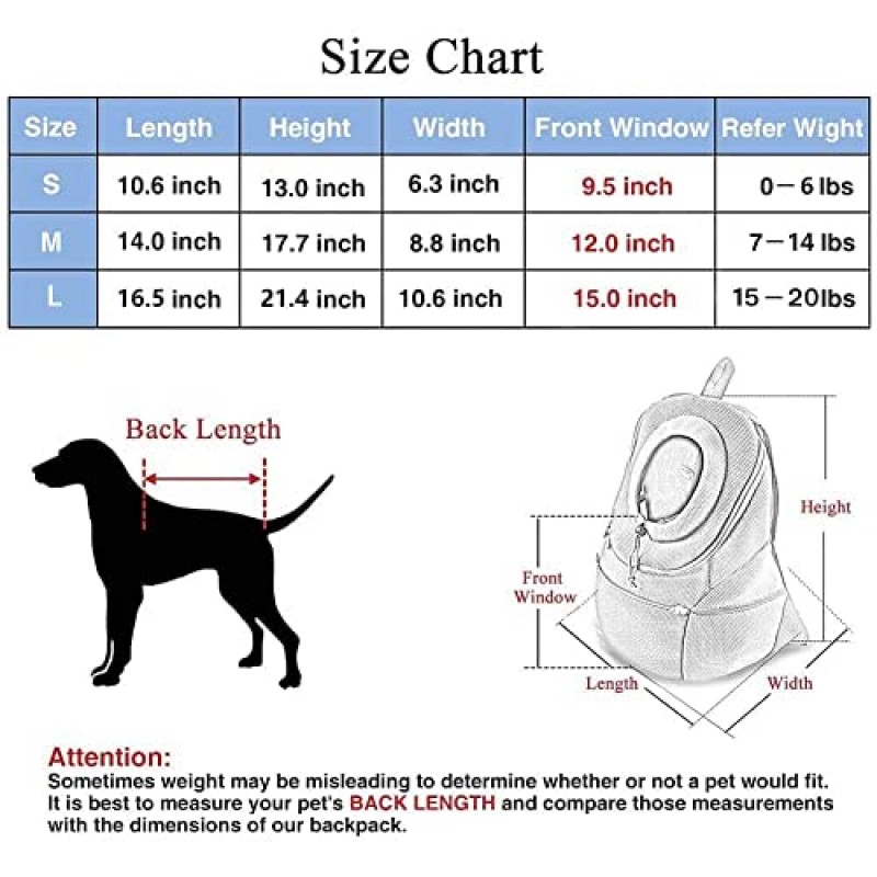 개 배낭, 강아지 배낭, 애완 동물 캐리어 배낭 소형 개 배낭 캐리어 애완 동물 여행 캐리어 통기성 헤드 아웃 디자인과 하이킹 야외 여행을 위한 패딩 처리된 어깨가 있는 개 전면 캐리어(M)