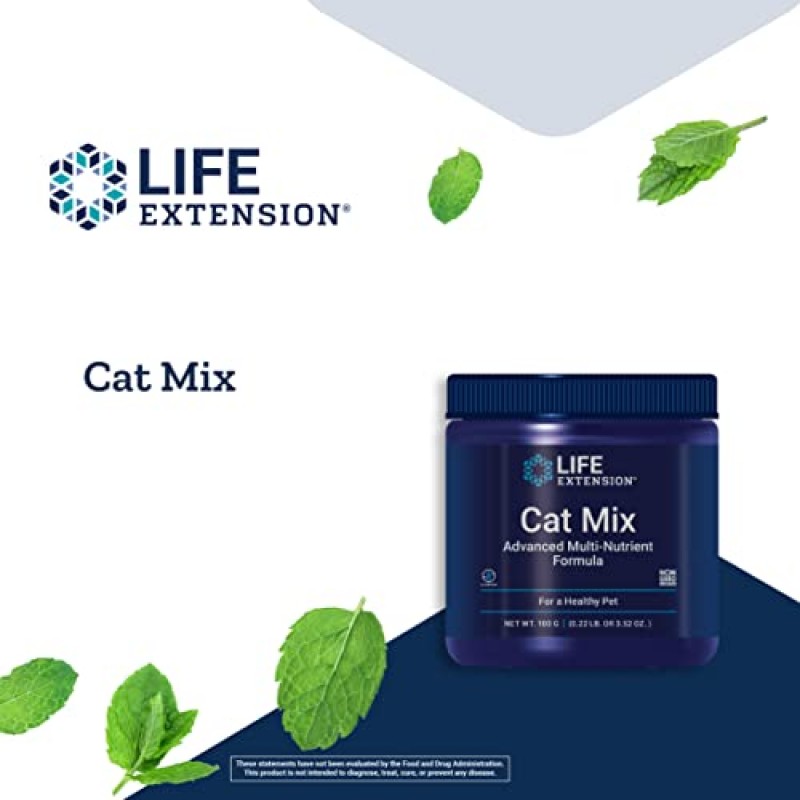 Life Extension Cat Mix - 심장, 신장 및 췌장 기능 + 내장 건강 - 비타민 및 필수 영양소 함유 - 고양이용 포뮬러 - 글루텐 프리, 비 GMO - 순 중량 100그램(85회분)