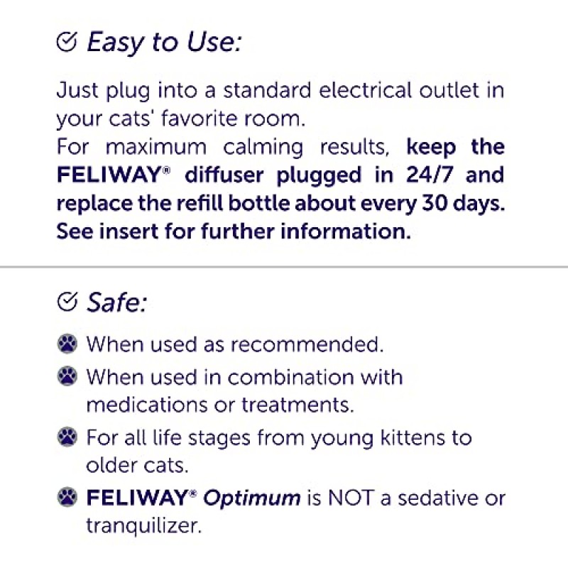 FELIWAY Optimum Cat, 강화된 진정 페로몬 디퓨저, 30일 스타터 키트(48mL), 반투명