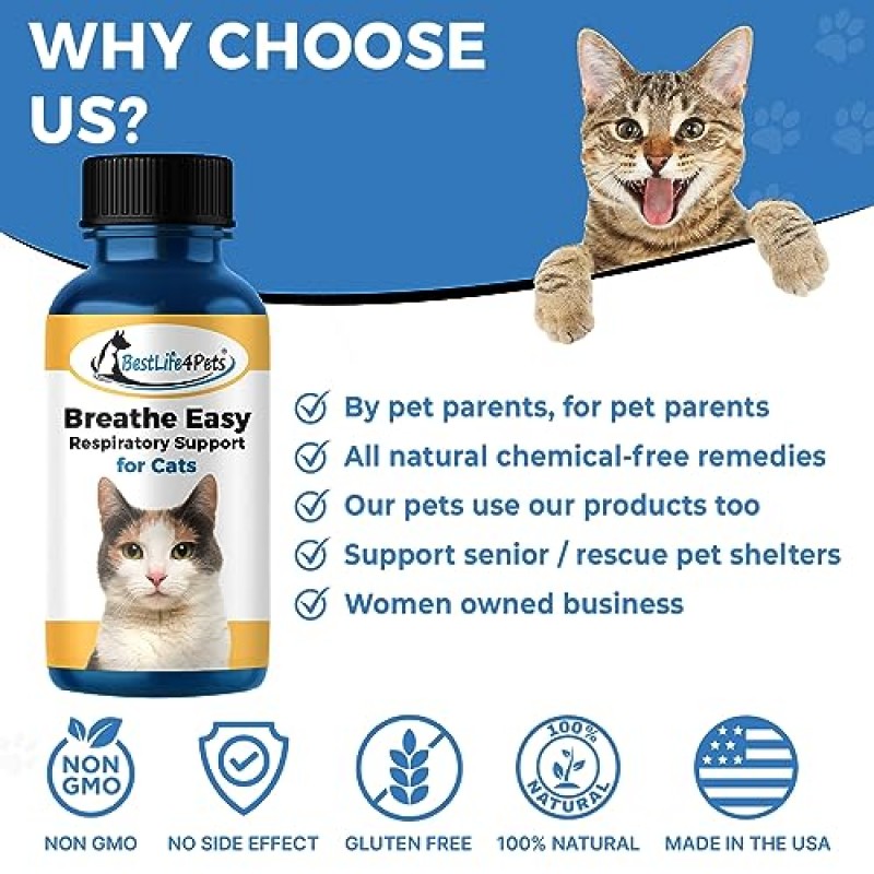 BestLife4Pets | 고양이를 위한 편안한 호흡 | 고양이의 호흡기 시스템 및 호흡 개선| 재채기와 코막힘을 위한 고양이 항히스타민제 | 의사