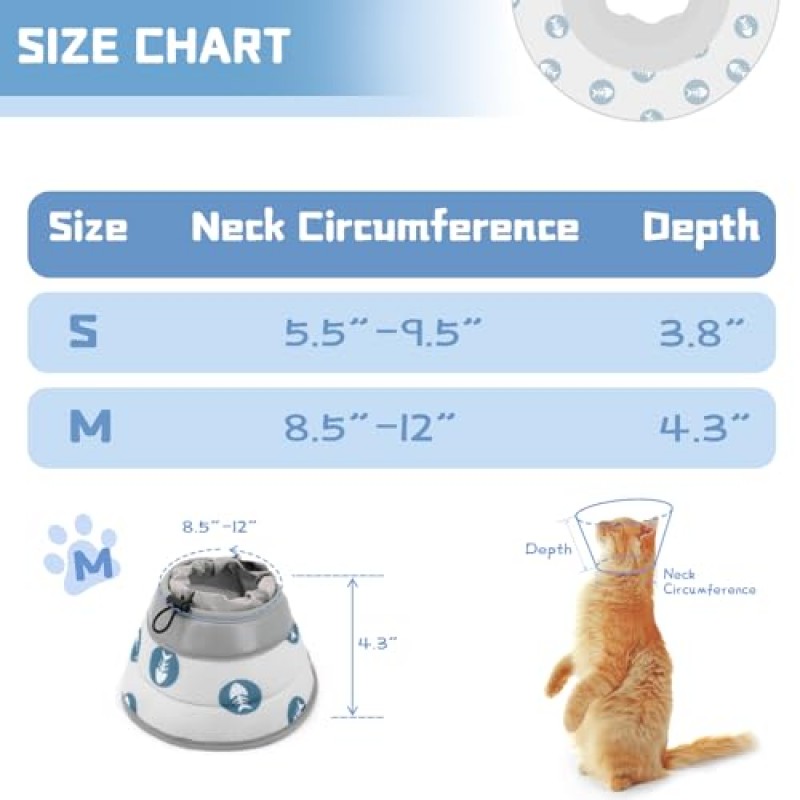 Supet 고양이 콘 칼라 핥는 것을 멈추는 부드러운 것, 작은 대형 고양이를 위한 고양이 회복 E 칼라, 고양이 새끼 고양이를 위한 고양이 목 콘 대안 그레이 M