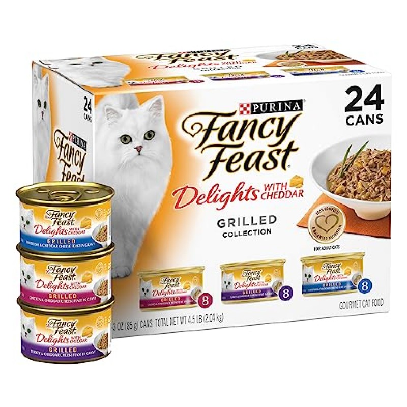 Purina Fancy Feast 그레이비 습식 고양이 사료 버라이어티 팩, 체다치즈 구이 컬렉션으로 즐거움을 선사 - (24) 3 oz. 캔