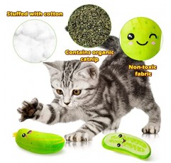 MALLMALL6 5Pcs 고양이를위한 피클 오이 Catnip 장난감, 실내 고양이 씹는 물린 킥 봉제 Catmint 애완 동물 장난감 고양이 애호가 선물 용품, 애완 동물 선물을위한 귀여운 표현이있는 대화 형 고양이 장난감