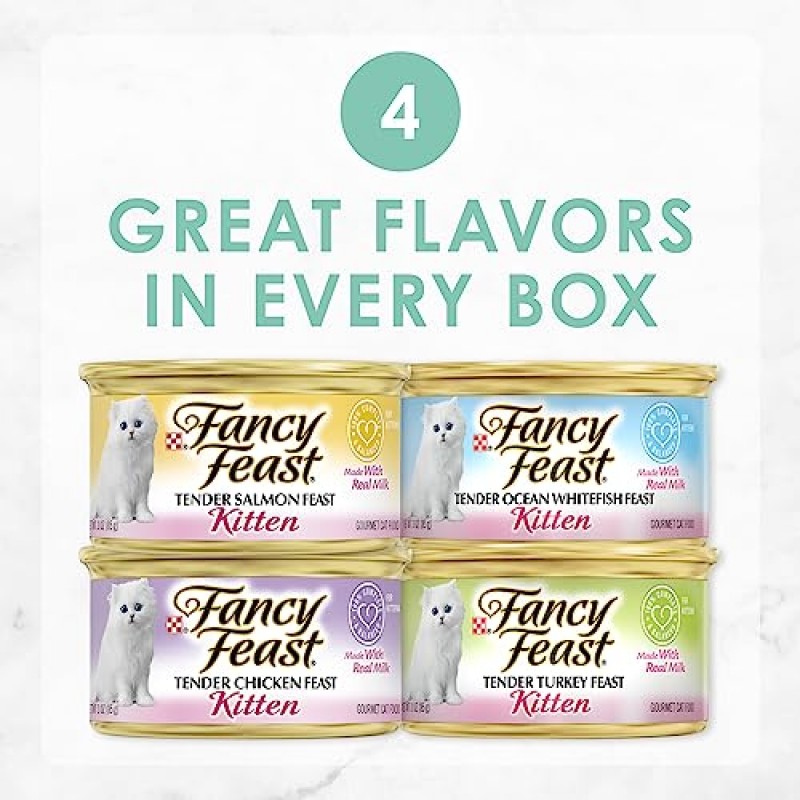 Purina Fancy Feast 그레인 프리 페이트 습식 새끼 고양이 사료 버라이어티 팩, 새끼 고양이 클래식 페이트 컬렉션, 4가지 맛 - (24) 3 oz. 상자