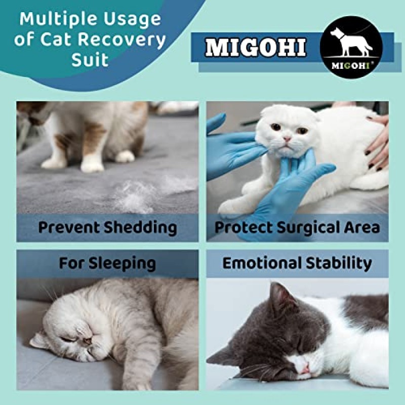 MIGOHI 고양이 회복복, 고양이 핥기 방지를 위한 수술용 회복복, 복부 상처 피부 질환을 위한 고양이 바디 슈트 수술 후, 여성용 E-칼라 대체 새끼 고양이 Onesie, 진한 녹색 L