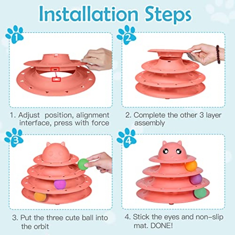 UPSKY 고양이 장난감 롤러 6 개의 다채로운 공이있는 3 단계 턴테이블 고양이 장난감 공 대화 형 새끼 고양이 재미있는 정신 신체 운동 퍼즐 장난감