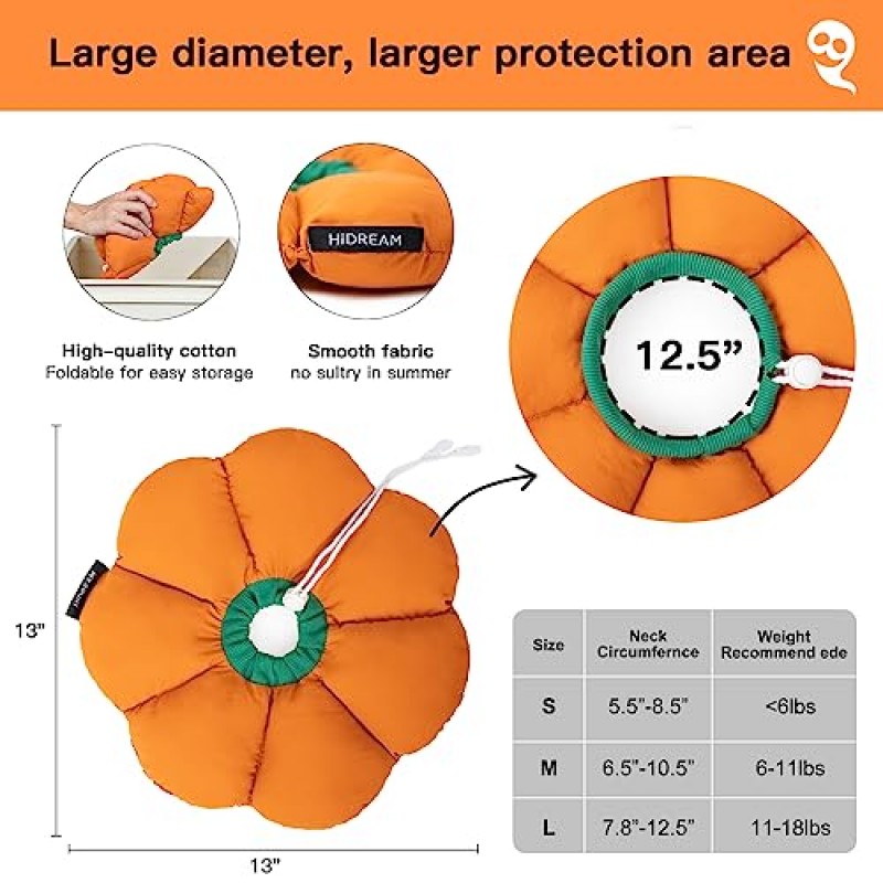 고양이 콘 칼라, 귀여운 방수 고양이 복구 칼라, 물린 방지 핥기 상처 치유 안전 고양이를위한 엘리자베스 e 칼라, 오렌지 호박 고양이 할로윈 의상