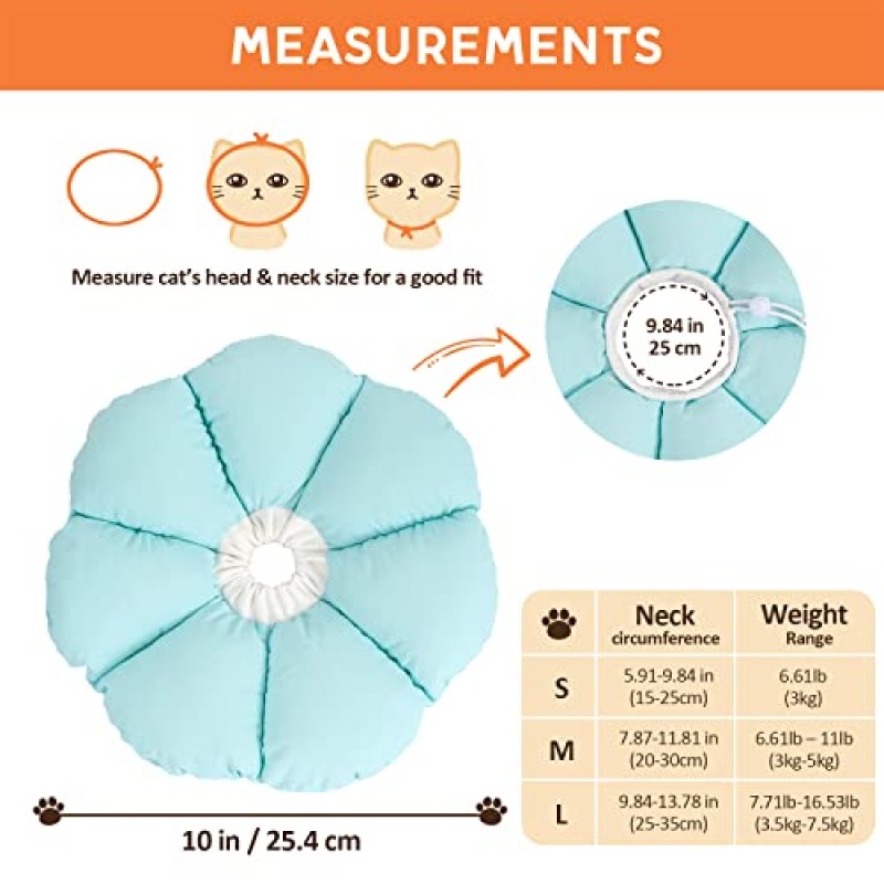 Avont 고양이 콘 칼라 고양이 새끼 고양이 강아지를 위한 부드럽고 조절 가능한 회복 E 칼라 대안, 수술 후 핥는 것을 방지하기 위한 수치심의 엘리자베스 넥 콘 상처 보호 -블루(S)
