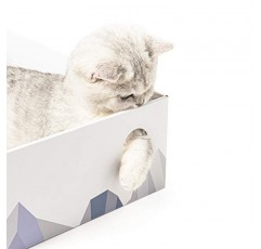 Conlun 고양이 긁는 패드가 있는 고양이 긁는 도구 상자 휴대용 3층 골판지 라운지용 튼튼한 양면 판지 고양이 긁는 도구 및 대화형 구멍 디자인 흰색 대형