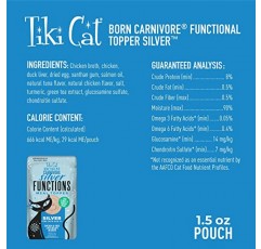 Tiki Cat Born Carnivore 기능성 토퍼 실버, 육수에 담긴 닭고기 및 오리 간 레시피, 기능성 이점 포함, 성묘 및 노령묘용, 습식 고양이 사료 무스, 1.5oz. 파우치(12개들이 팩)
