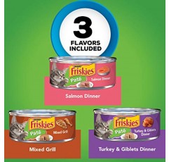 Purina Friskies 페이트 습식 고양이 사료 페이트 버라이어티 팩 연어 저녁 식사, 칠면조, 곱창 및 혼합 그릴 - (12팩 2팩) 5.5Oz. 캔