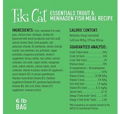 Tiki Cat Born Carnivore 실내 건강 식품, 송어 및 청어 사료, 영양분을 최대화하기 위한 곡물이 들어가지 않은 구운 사료, 건식 고양이 사료, 6 lbs. 가방