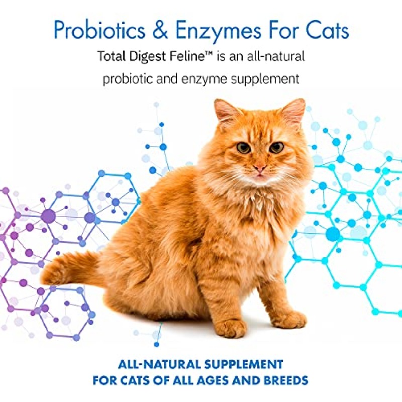 Total Digest™ 고양이 프로바이오틱스 및 효소, 고양이를 위한 천연 소화 시스템 식이 보충제 포뮬러(120회분)