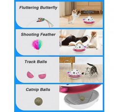 Tyasoleil 3 in 1 스마트 고양이 장난감, 대화형 고양이 롤리 폴리 장난감, 전기 실내 고양이 장난감, 펄럭이는 나비, 무작위 두더지 잡기 마우스, 듀얼 전원 공급 장치, 캣닢 공 1개, 자동 켜짐/꺼짐(분홍색)