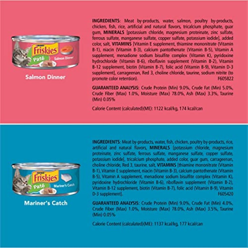 Purina Friskies 젖은 고양이 먹이 페이트 버라이어티 팩 해산물 및 치킨 페이트 즐겨 찾기 - (40) 5.5 oz. 캔