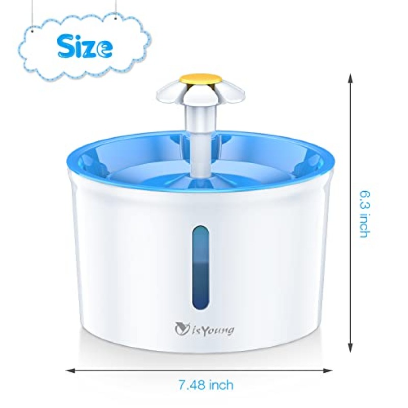 isYoung 고양이 분수 1.6L 자동 애완동물 물분수 애완동물 물 디스펜서, 개/고양이 건강 관리 분수 및 위생적인 ​​개 분수(블루)