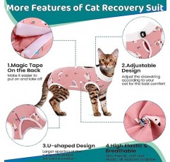 복부 상처를 위한 MORVIGIVE 고양이 회복복, 수술 후 고양이를 위한 통기성 고양이 Onesie 중성화 방지, 핥는 고양이 콘 대안, 전문 붕대 애완 동물 수술 복구 셔츠