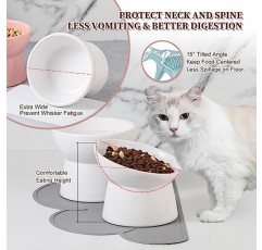 고양이 먹이 물그릇 세트 - 미끄럼 방지 매트가 있는 높은 세라믹 고양이 먹이 그릇 - 높은 고양이 접시 구토 방지 - 초대형 대형 고양이 그릇 수염 친화적 - 전자레인지 및 식기세척기 사용 가능 - 3팩