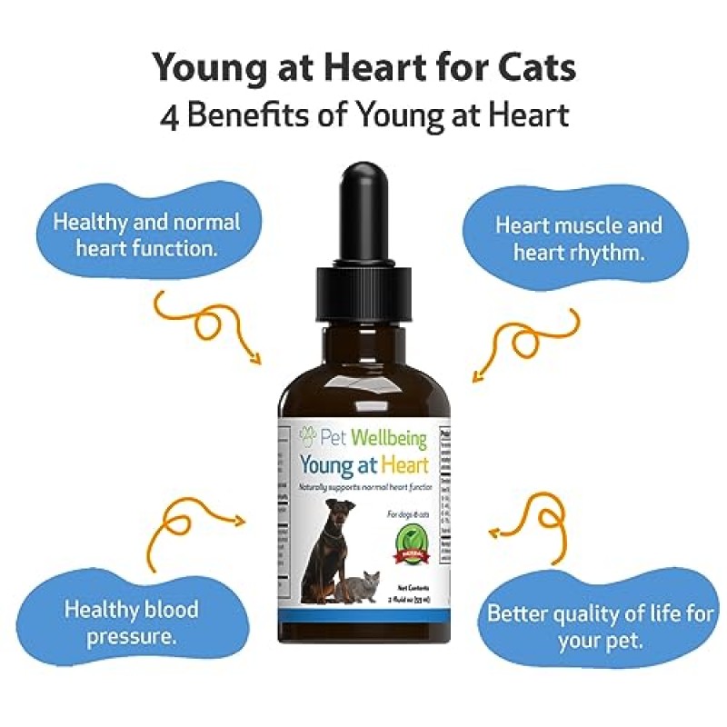 Pet Wellbeing Young at Heart for Cats - 수의사 제조 - 심혈관(심장 및 순환기) 건강 지원 - 천연 허브 보조제 2oz(59ml)