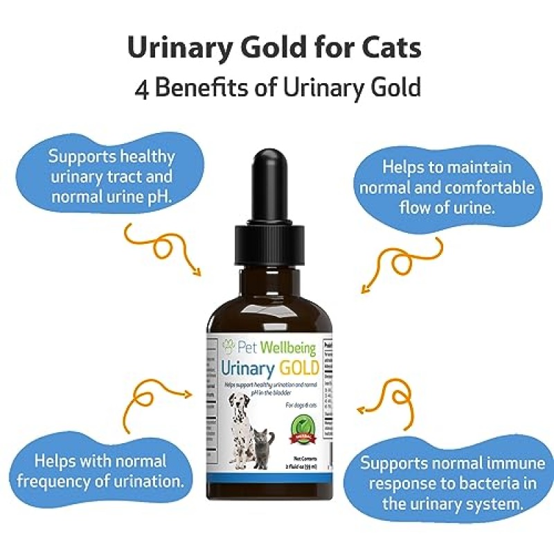 고양이용 Pet Wellbeing Urinary Gold - 수의사 제조 - 고양이 요로 건강, 정상적인 요로 pH 지원 - 천연 허브 보충제 2oz(59ml)