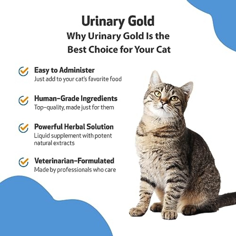 고양이용 Pet Wellbeing Urinary Gold - 수의사 제조 - 고양이 요로 건강, 정상적인 요로 pH 지원 - 천연 허브 보충제 2oz(59ml)