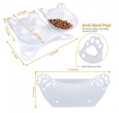 Pantula 구토 방지 고양이 그릇, 높은 플라스틱 고양이 먹이 그릇, 고양이용 미끄럼 방지 고무 베이스 스탠드가 있는 15° 기울어진 고양이 접시(투명)