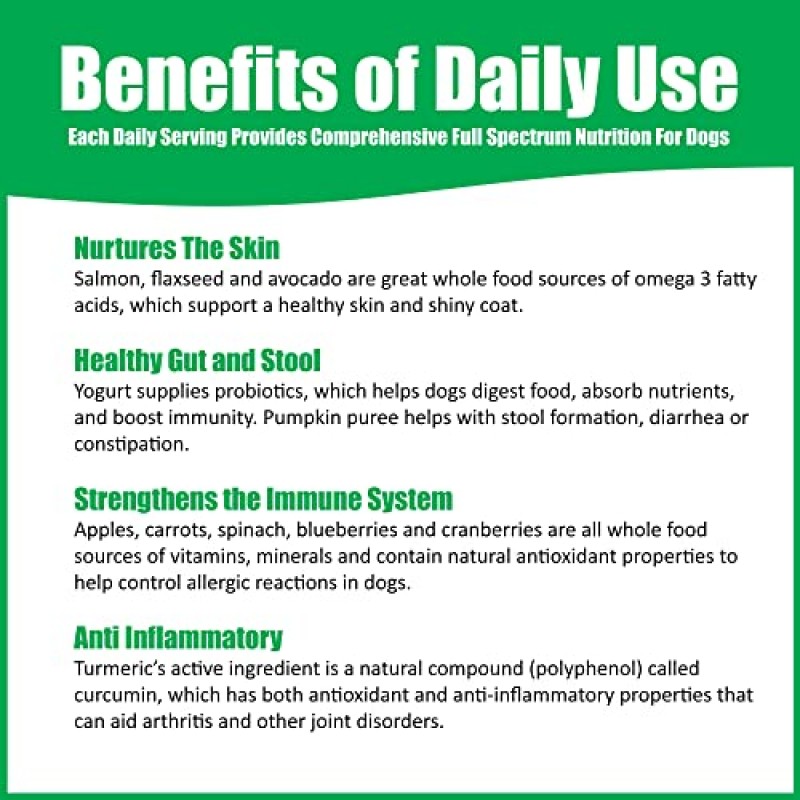 개를 위한 종신 애완동물 전신 건강 보조제 – 항산화제, 오메가, 프로바이오틱스, 식이섬유, 단백질. 수분 공급 간식을 위해 음식에 섞거나 물과 혼합
