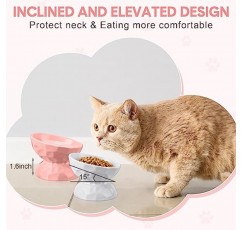 Bokon 2 Pcs 넓은 높이 고양이 그릇 6.8 온스 세라믹 제기 고양이 먹이 그릇 친화적 인 기울어 진 고양이 물 그릇 미끄럼 방지 구토 고양이 먹이 그릇 실내 새끼 고양이 키티 작은 애완 동물 공급기, 흰색 및 분홍색