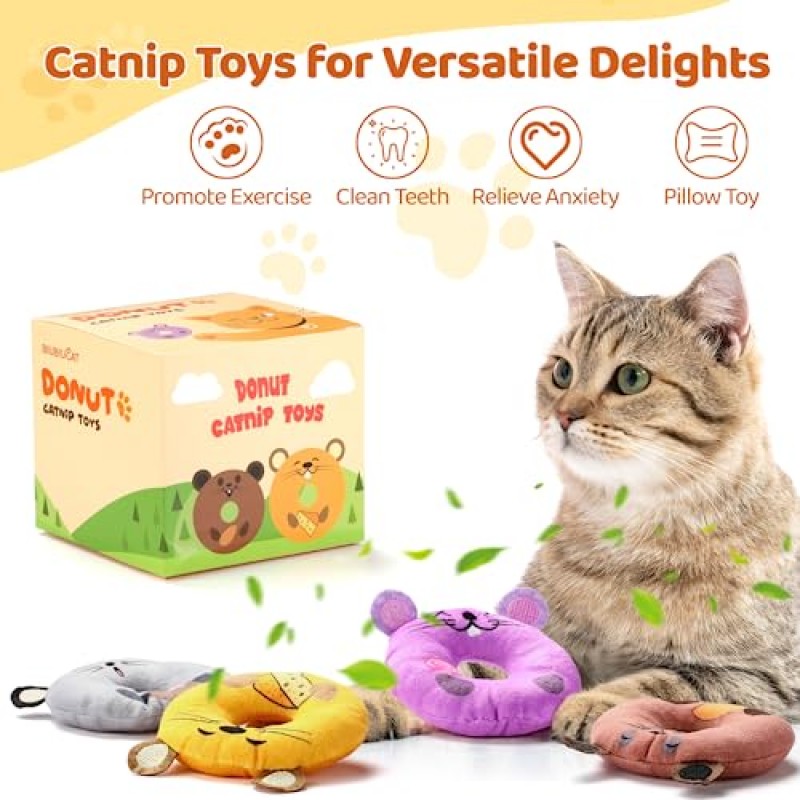 Biubiucat Catnip 장난감 4PCS 고양이 씹기 장난감 고양이를위한 저항성 Catnip 장난감, Catnip 가득 만화 쥐 고양이 젖니가 남 씹는 장난감