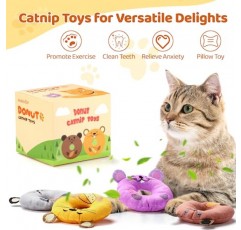 Biubiucat Catnip 장난감 4PCS 고양이 씹기 장난감 고양이를위한 저항성 Catnip 장난감, Catnip 가득 만화 쥐 고양이 젖니가 남 씹는 장난감