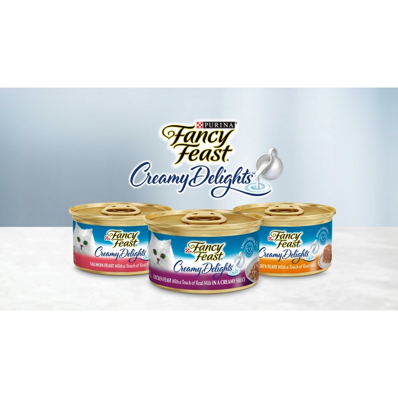 Purina Fancy Feast 페이트 젖은 고양이 먹이, 크림 같은 즐거움 실제 우유를 곁들인 치킨 잔치 - (24) 3 oz. 캔