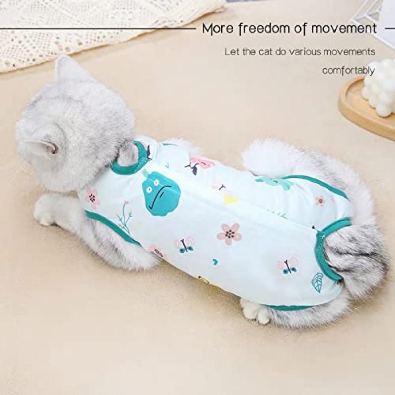 3 조각 고양이 Onesie, 수술 후 고양이 회복복 고양이/개를 위한 상처 핥기 방지, 고양이 수술 회복복 고양이 복장 E-칼라 대안 고양이 복부, 고양이 Spay 회복복 여성(L)