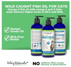 Deley Naturals 고양이용 야생 포획 피쉬 오일 - 16온스 - 오메가 3-6-9, GMO 없음 - 털빠짐 감소, 피부, 털, 관절, 심장, 뇌, 면역 체계 지원 - 최고의 EPA 및 DHA 효능 - 순수 피쉬 오일