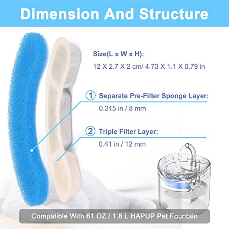 고양이 분수 필터 교체 업그레이드 고양이 분수 필터 HAPUP Dog Kitty Spout 고양이 분수용 4 여과 시스템이 있는 아크 모양의 안전 세척 가능한 동물 분수 필터