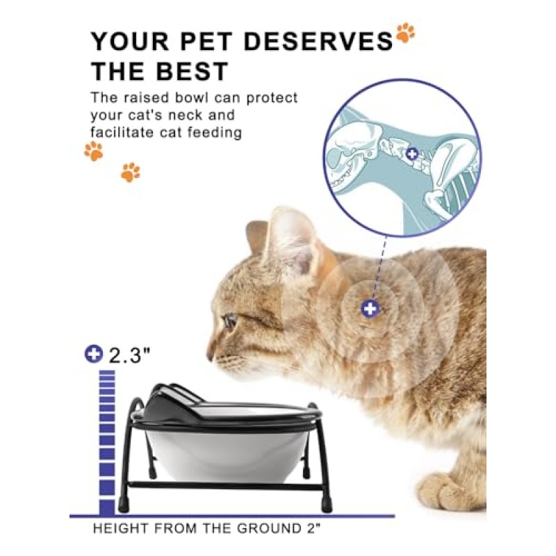 Y YHY 고양이 먹이 그릇, 음식과 물을 위한 13온스 높이 고양이 그릇, 스탠드가 있는 세라믹 높이 애완 동물 접시 그릇, 고양이 및 소형견, 식기세척기 사용 가능