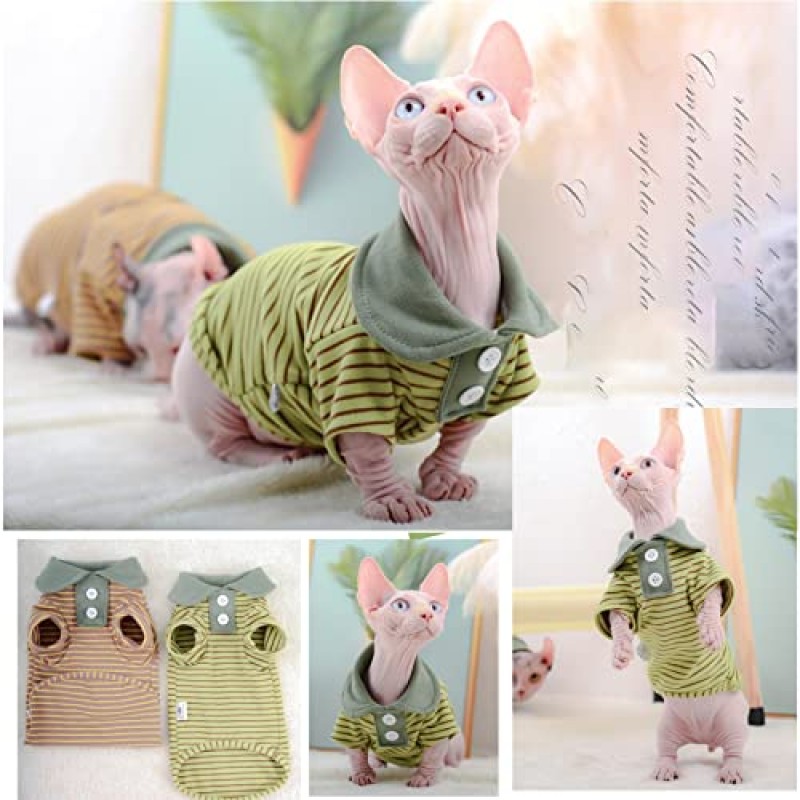 Bonaweite Sphynx 털이 없는 고양이 셔츠, 소매가 있는 Cornish Rex Kitten 폴로 티셔츠, 통기성 고양이 착용 터틀넥 스웨터, 사랑스러운 Peterbald 고양이 옷 조끼 올 시즌 잠옷 점프수트