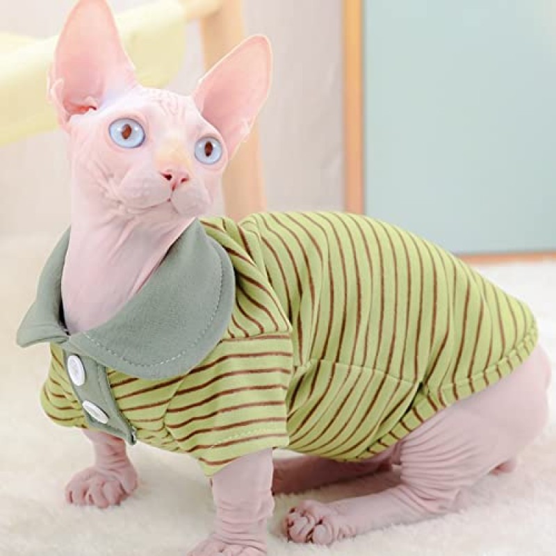 Bonaweite Sphynx 털이 없는 고양이 셔츠, 소매가 있는 Cornish Rex Kitten 폴로 티셔츠, 통기성 고양이 착용 터틀넥 스웨터, 사랑스러운 Peterbald 고양이 옷 조끼 올 시즌 잠옷 점프수트