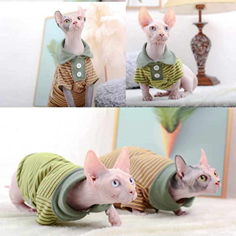 Bonaweite Sphynx 털이 없는 고양이 셔츠, 소매가 있는 Cornish Rex Kitten 폴로 티셔츠, 통기성 고양이 착용 터틀넥 스웨터, 사랑스러운 Peterbald 고양이 옷 조끼 올 시즌 잠옷 점프수트