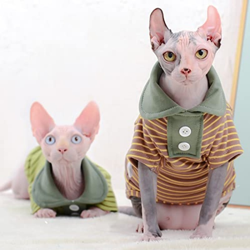 Bonaweite Sphynx 털이 없는 고양이 셔츠, 소매가 있는 Cornish Rex Kitten 폴로 티셔츠, 통기성 고양이 착용 터틀넥 스웨터, 사랑스러운 Peterbald 고양이 옷 조끼 올 시즌 잠옷 점프수트