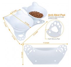 Pantula 구토 방지 고양이 그릇 - 높게 기울어진 15° 고양이 먹이 그릇, 미끄럼 방지 고무 베이스 스탠드가 있는 플라스틱 고양이 접시 고양이용 키티 그릇(흰색)