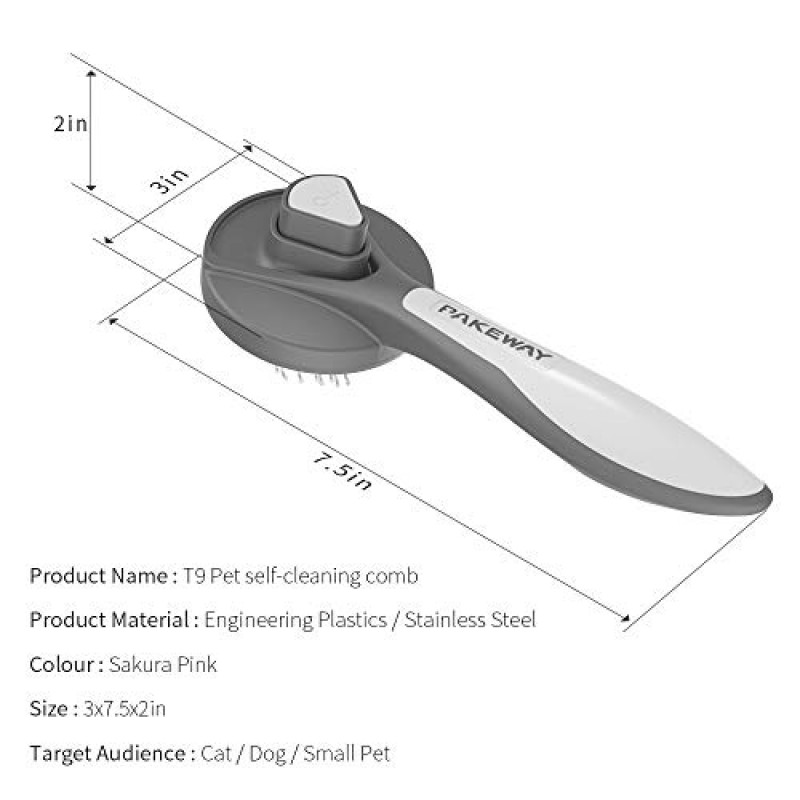 PAKEWAY 고양이 개 그루밍 브러쉬, 릴리스 버튼이 있는 고양이 브러쉬, 새끼 고양이 브러쉬, 애완동물 셀프 청소 고양이 브러쉬, 실내 고양이 및 짧은, 중간 및 긴 털을 가진 개용 고양이 헤어 브러쉬(회색)