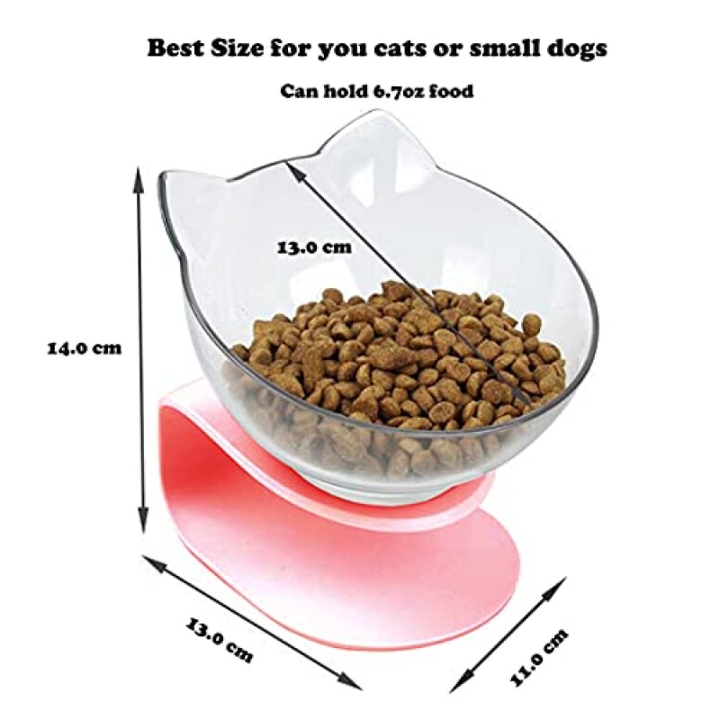 높이 스탠드가 있는 고양이 높이 그릇, 15° 기울어진 목 보호대 스탠드 고양이 또는 소형견용 애완동물 사료 급수기 그릇