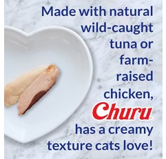 INABA 추루 고양이 간식, 곡물이 없고 핥을 수 있고 짜서 먹을 수 있는 크리미 퓨레 비타민 E 및 타우린 함유 고양이 간식/토퍼, 튜브당 0.5온스, 튜브 24개(팩당 4개), 치킨 레시피