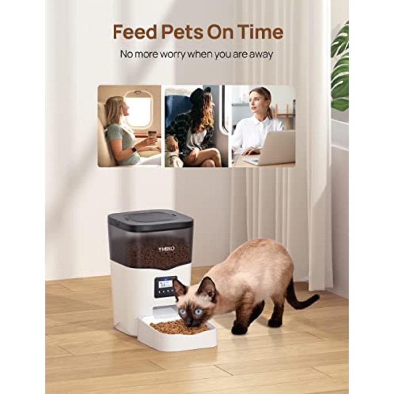 Ymiko 자동 고양이 급식기, 음성 녹음기가 있는 고양이 사료 디스펜서, 프로그래밍 가능한 타이머가 있는 시간 제한 소형 애완동물 급식기, 하루 1-4끼 식사, 3L/12.7 컵 용량