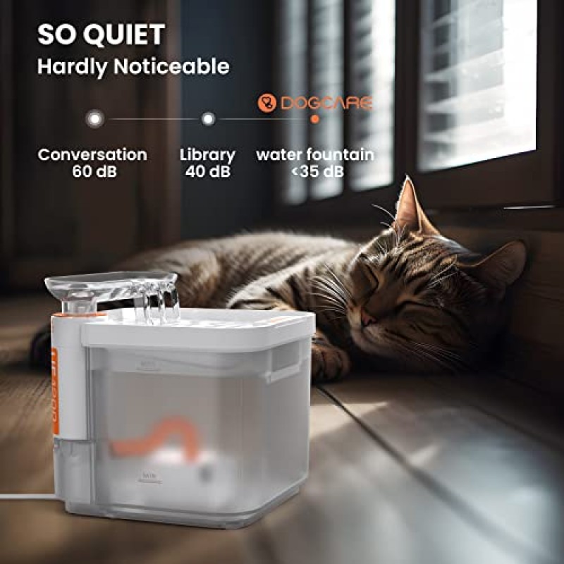 DOG CARE 고양이 식수대(초 여과 90일 지속 필터 포함), 85oz/2.5L 고양이와 소형견용 자동 애완동물 분수, 매우 조용한 스마트 펌프가 있는 고양이 식수 디스펜서