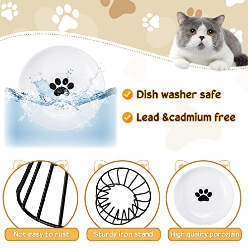 Roshtia 4 세트 높은 고양이 그릇 금속 스탠드가 있는 세라믹 제기 고양이 먹이 그릇 식기 세척기 안전한 고양이 접시 미끄럼 방지 높은 고양이 접시 고양이를 위한 고양이 먹이 접시 새끼 고양이 작은 개 강아지 (검은색)