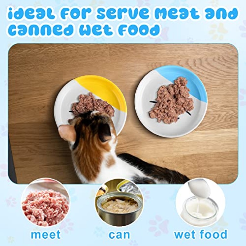 Hillban 5 Pcs 세라믹 얕은 고양이 먹이 접시 세트, 수염 피로를위한 6.3 '고양이 접시, 귀여운 고양이 음식 접시 미끄럼 방지 플랫 와이드 고양이 그릇 실내 고양이 강아지, 식기 세척기 안전을위한 다채로운 작은 먹이 그릇